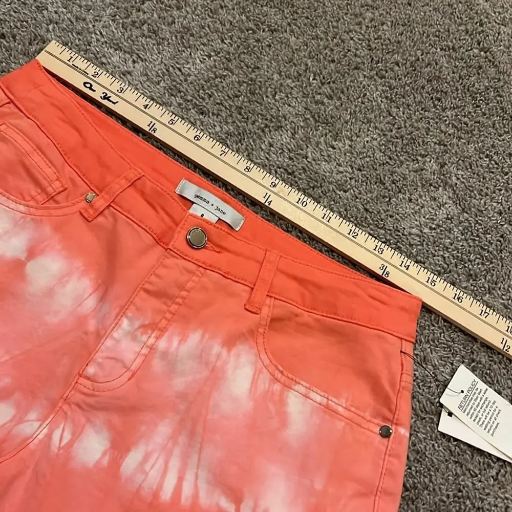 NWT‎ Gemma+Jane Tye Dye Flared Jeans Lace Size 8 Coral Hippie Concert Beach Y2K